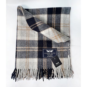 The Golden Eagle Recycled Wool Knee Check Blanket Rug Throw Tartan Silver Bannockbane