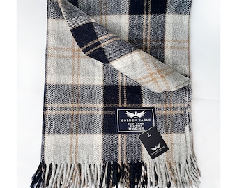 The Golden Eagle Recycled Wool Knee Check Blanket Rug Throw Tartan Silver Bannockbane