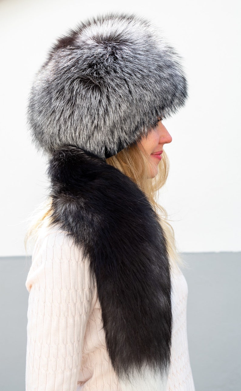 Natural Silver Fox / fox Hat WITH TAIL Unisex Fur SAGA image 6