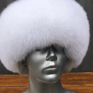Natural White Fox Full Watermelon Hat  Italian Leather Unisex Fur Royal  SAGA