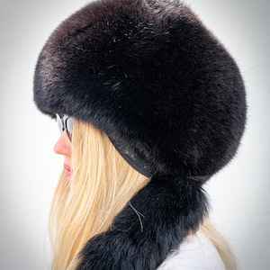 Natural Silver Fox / fox Hat WITH TAIL Unisex Fur SAGA image 3