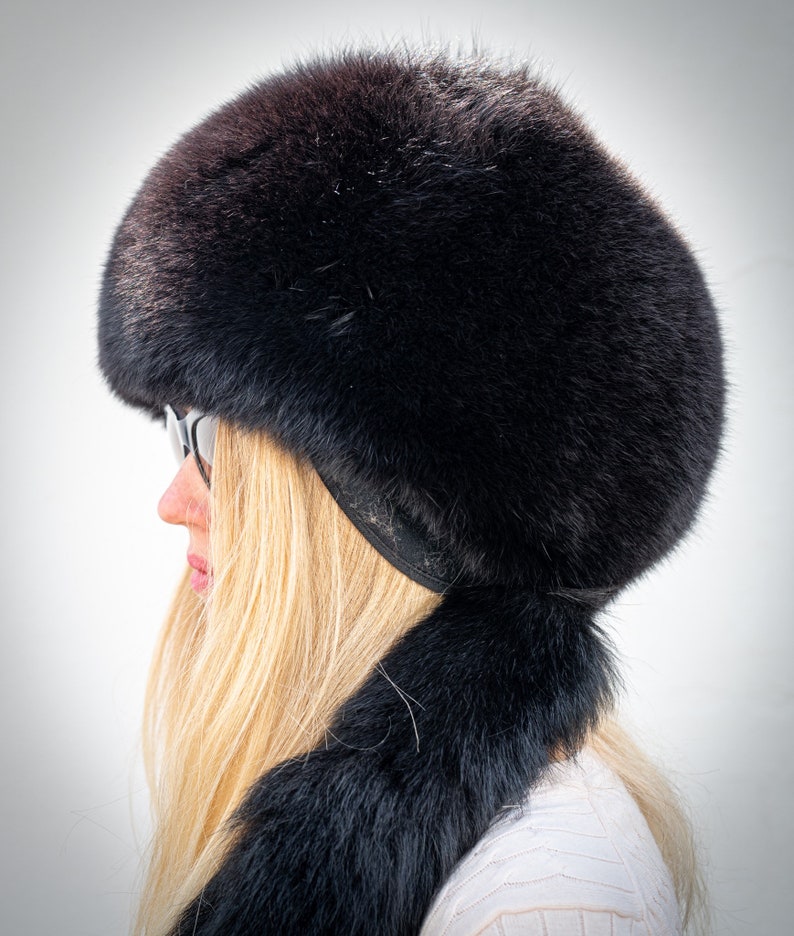 Natural Silver Fox / fox Hat WITH TAIL Unisex Fur SAGA image 3