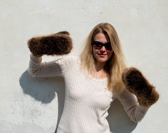 Women’s Beaver Double Mittens (Inner and Outer gloves) Super Warm Fur Royal SAGA