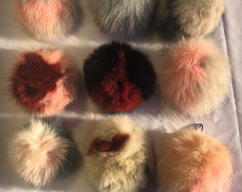 Natural  Pom Poms with CLIPS FOR KEYS Exclusive Unique Low Quantity Pieces Handbag / Keyring /Hat Accessory