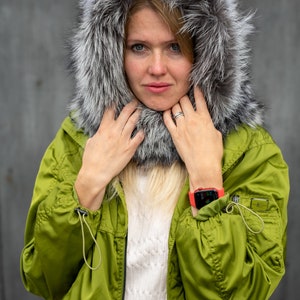 Silver Fox  Fox Hood Silk & Alpaca Lining Cowl Cover Women’s Fur Royal  SAGA