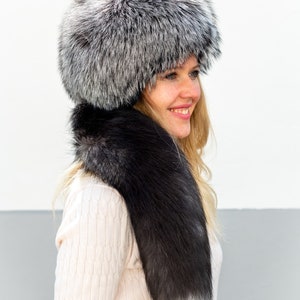 Natural Silver Fox / fox Hat WITH TAIL Unisex Fur SAGA image 5