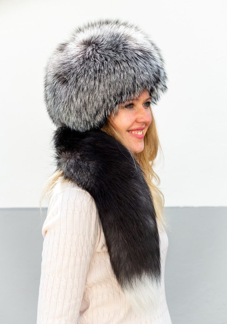 Natural Silver Fox / fox Hat WITH TAIL Unisex Fur SAGA image 5