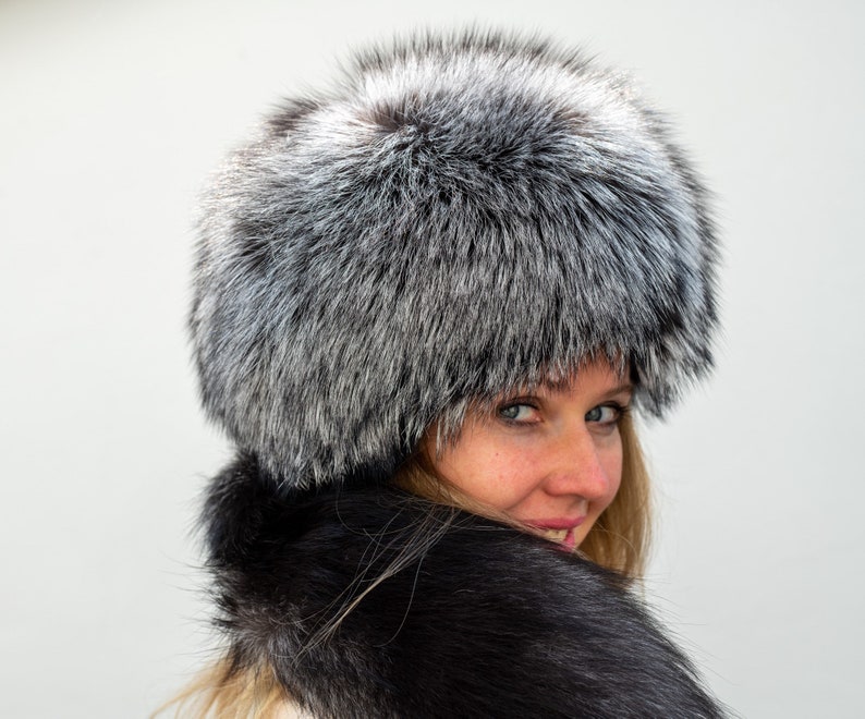 Natural Silver Fox / fox Hat WITH TAIL Unisex Fur SAGA image 1