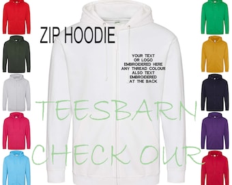 Your TEXT / LOGO Embroidered - Personalised ZIP Hoodie - 25 colours