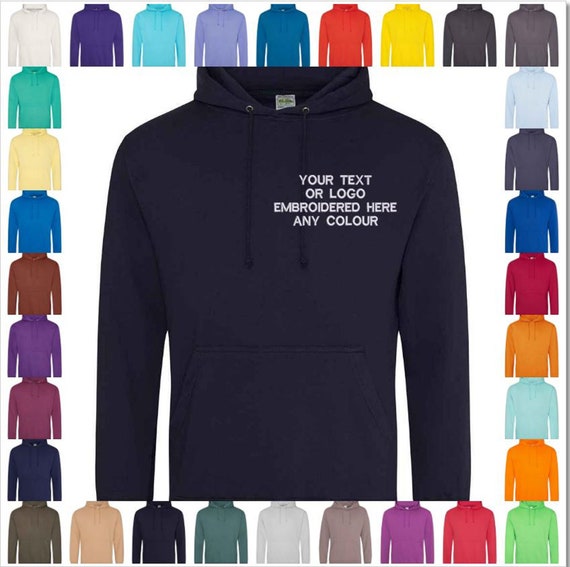 Your TEXT / LOGO Embroidered Personalised Hoodie 79 Colours - Etsy