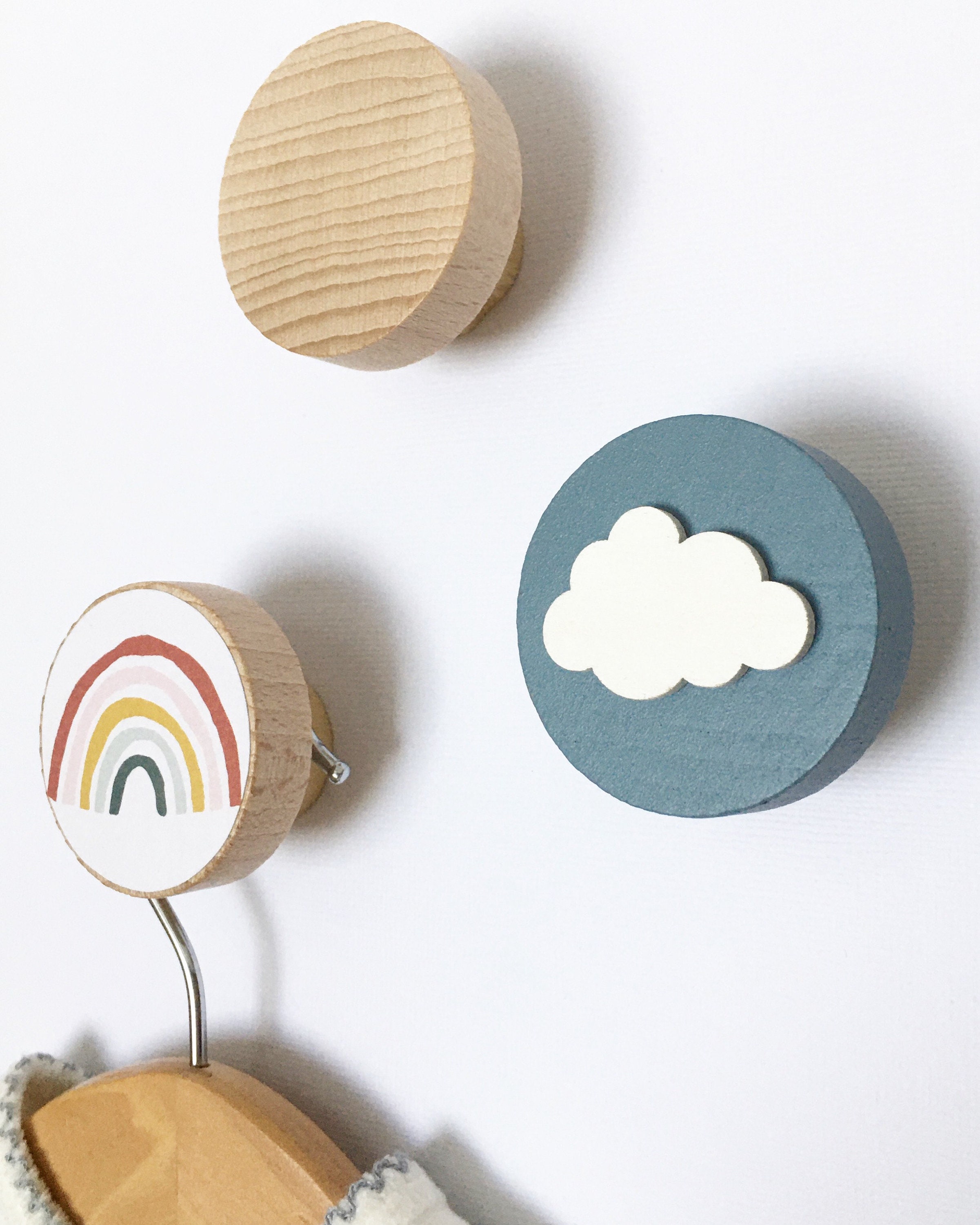 Ensemble de 3 Patères Enfant, Porte Manteau, Déco Nuage, Arc-En-Ciel