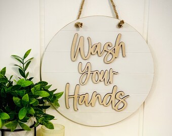 Lávese las manos Signo de baño / Signo de baño divertido / Decoración de baño de granja