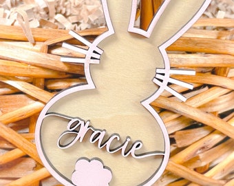 Easter Bunny Tag | Personalized Easter Basket Tag | Wooden Easter Tag | Farmhouse Easter | Easter Place Cards | 3D Name Tags