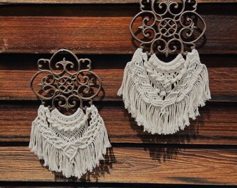 Patio Tapestry Pair | Indoor/Outdoor Decor | Cast Iron Frame | Boho Wall Hanging | Patio Porch Accessories | Unique & Handmade