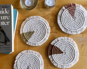 Round Color Slice Coasters | Handwoven | Boho Rustic Minimalist Style | Macrame Home Decor | Kitchenware | Wedding Housewarming Gift