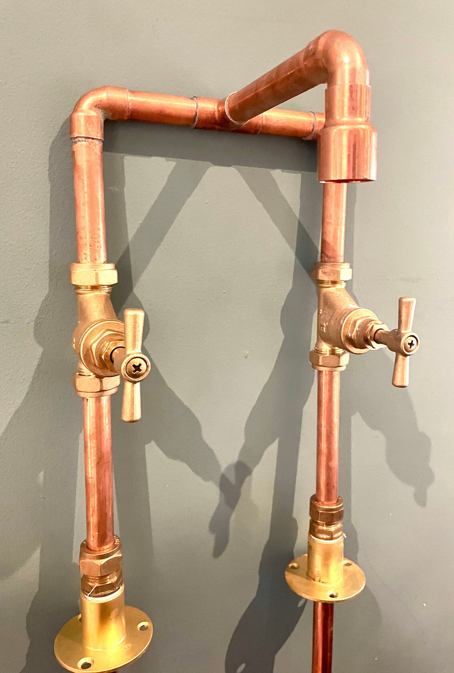 Copper pipe basin mixer tap handmade with brass taps for a Etsy
