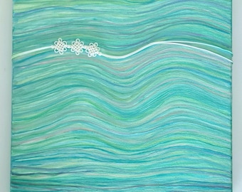 La Corriente Tranquila / Pintura abstracta original del océano con nudo coreano Maedeup