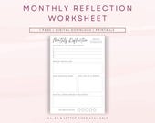 Monthly Reflection Worksheet, Self Reflection Journal (Digital Download)