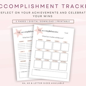 Accomplishment Tracker Printable, Yearly Reflection, Annual Review, Achievement Log, Success Tracker, Goal Tracker, Milestone Tracking Sheet