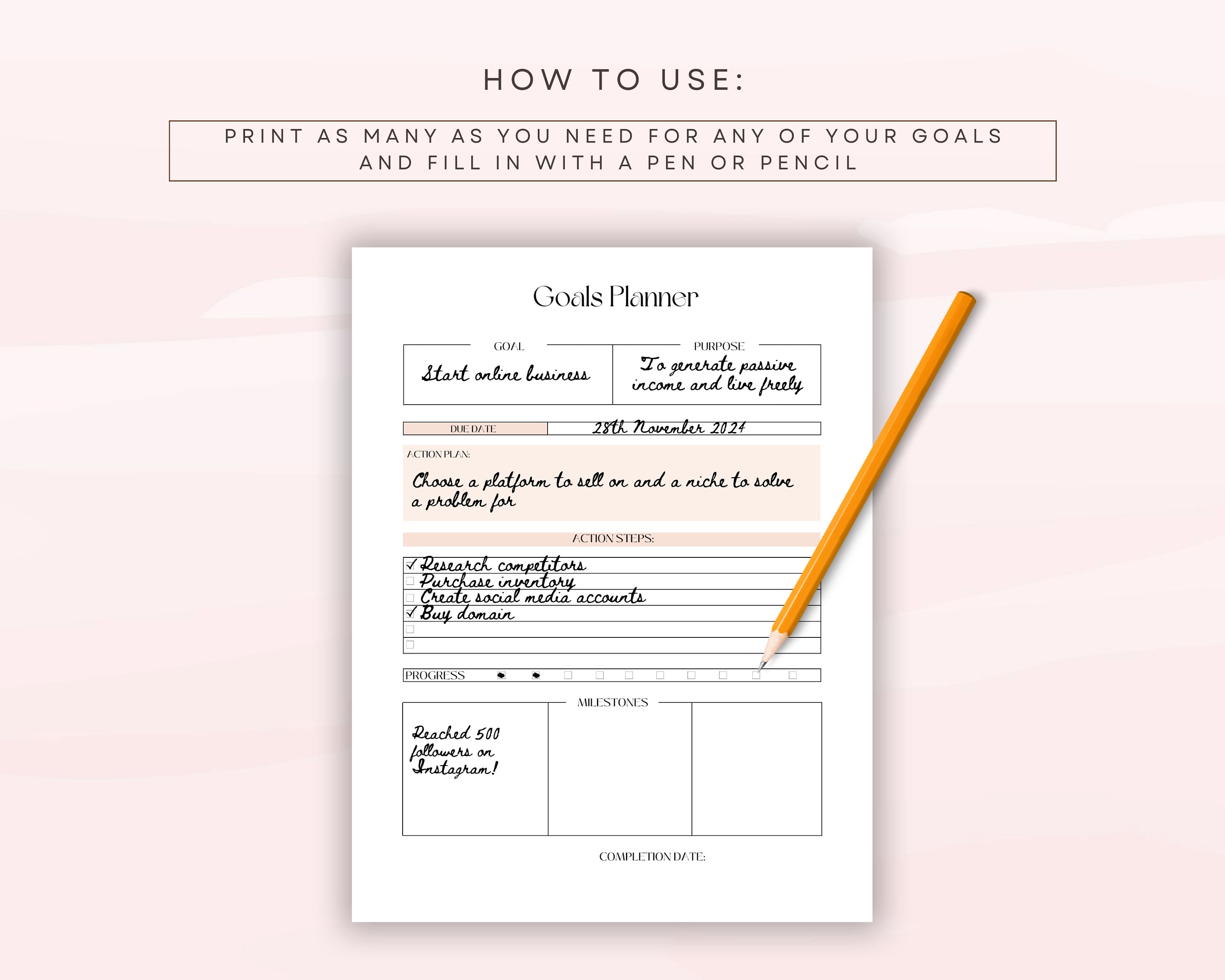 Printable Goal Planner Worksheet, A4 A5 Letter Sizes (digital Download ...