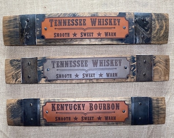 Whiskey Barrel Stave Sign: Tennessee Whiskey / Kentucky Bourbon
