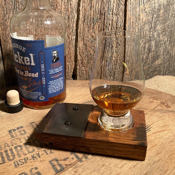 Whiskey/Bourbon barrel stave coaster with Glencairn glass included.