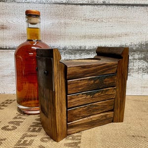Bourbon Barrel Coaster Set with Caddy, Custom Engraved Cork Coasters