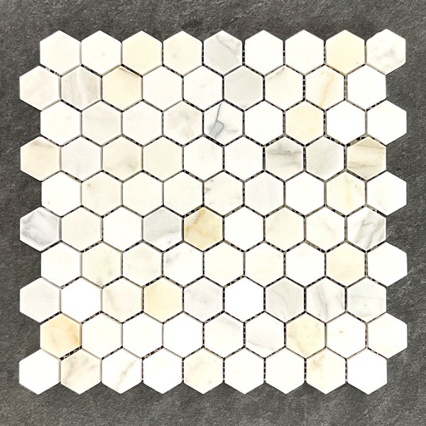 Calacatta Gold 1.25" Hexagon (Honed Finish) Marble Mosaic Tile - EST000CC12H