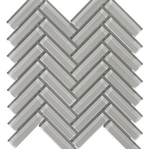 Ash Gray Glossy 1&quot; x 4&quot; Herringbone Glass Mosaic Tile EST000GHK128
