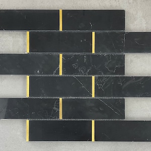 Nero Marquina & Gold Metal Mosaic Tile - EST000TG33