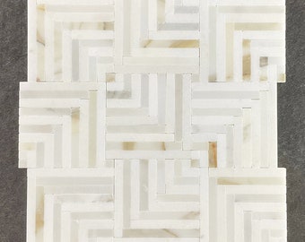 Thassos White & Calacatta Gold Groutless Square Basketweave  Marble Mosaic Tile EST000LS2