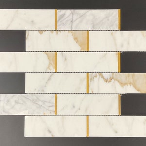 Calacatta Gold and Gold Metal Mosaic Tile - EST000TG32