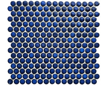 Cobalt Blue Penny Round Porcelain Mosaic Tile - EST000PR11