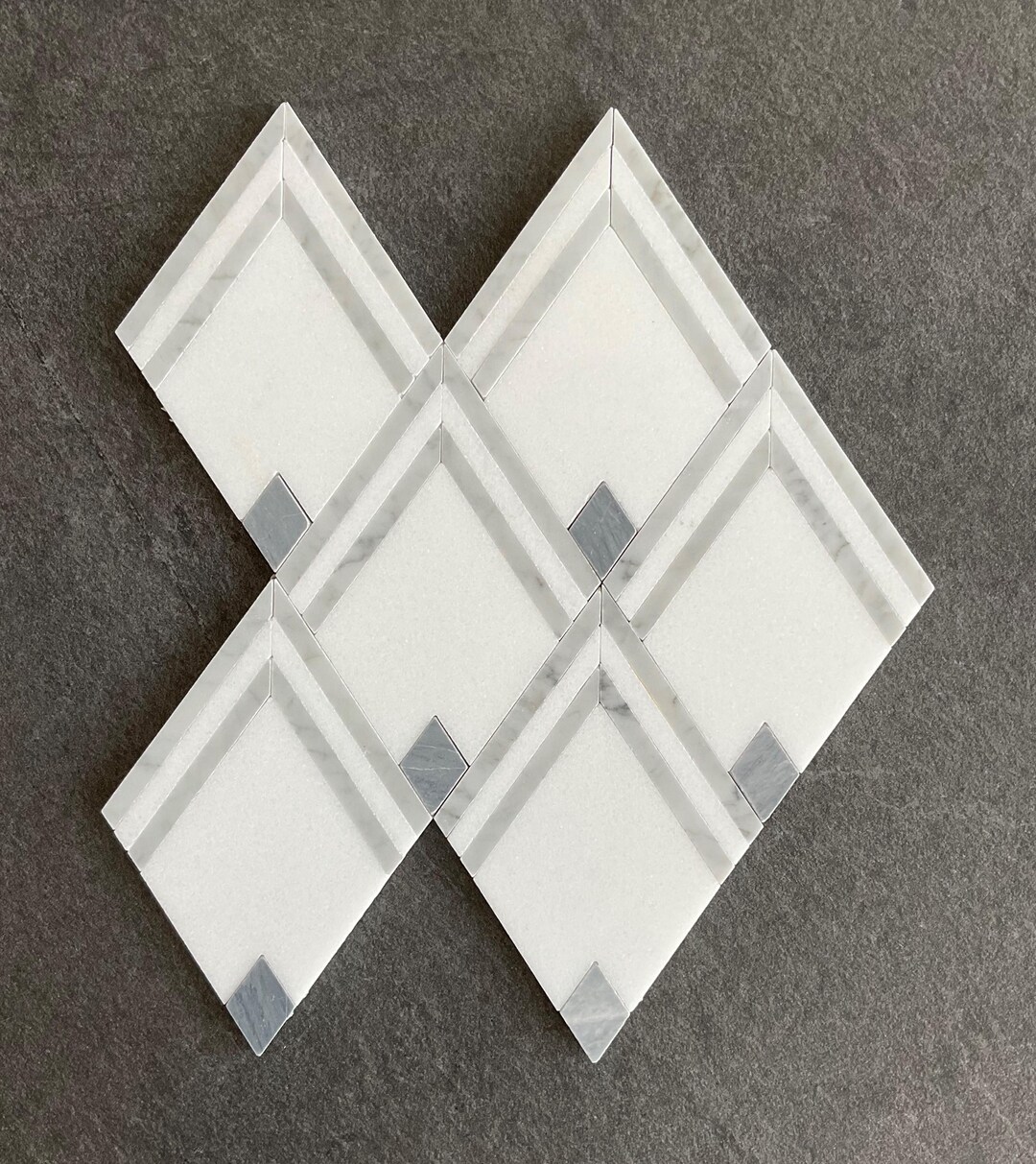 White and Gray Marble Diamond Geometric Mosaic Wall & Floor Tile - Etsy