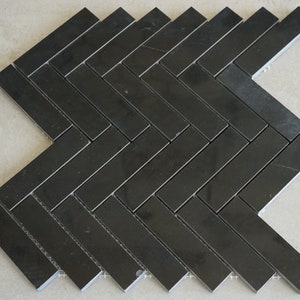 1&quot; x 4&quot; Nero Marquina Herringbone Marble Mosaic Tile - EST000NM75