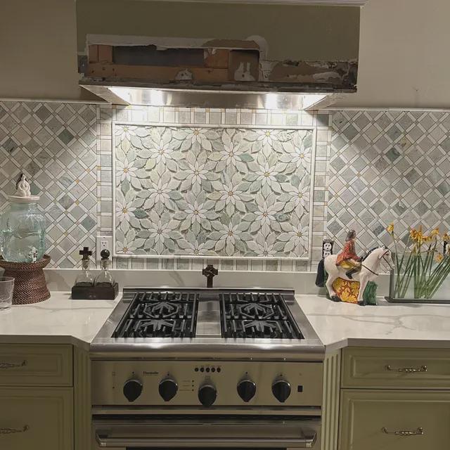 Water Jet Ming Green, Thassos White and Honey Onyx Large Daisy