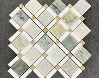 Ming Green, Honey Onyx and Thassos White Marble Mosaic Tile - EST000ME1