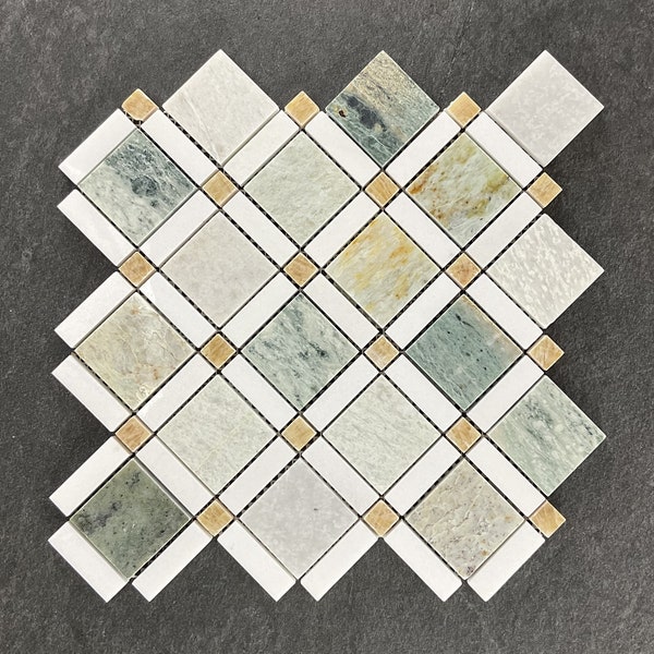 Ming Green, Honey Onyx and Thassos White Marble Mosaic Tile - EST000ME1