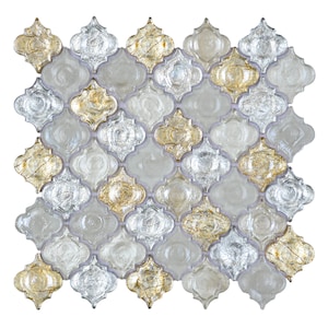 Gold, Silver and White Glass Arabesque Mosaic Tile - GLA20