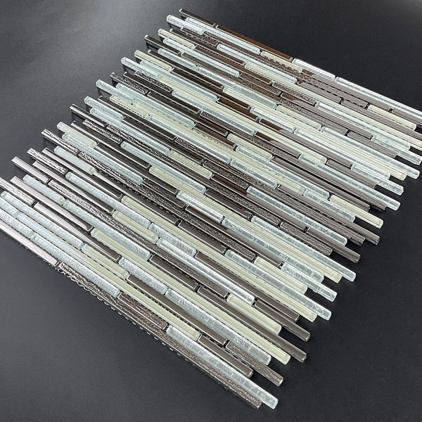 Metallic Glossy Glazed - Silver Linear Glass Mosaic Tile EST000GY2