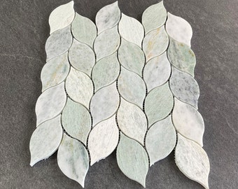 Ming Green/Green Pearl Marble Leaf Pattern Mosaic Wall and Floor Tiles - EST000MQ4