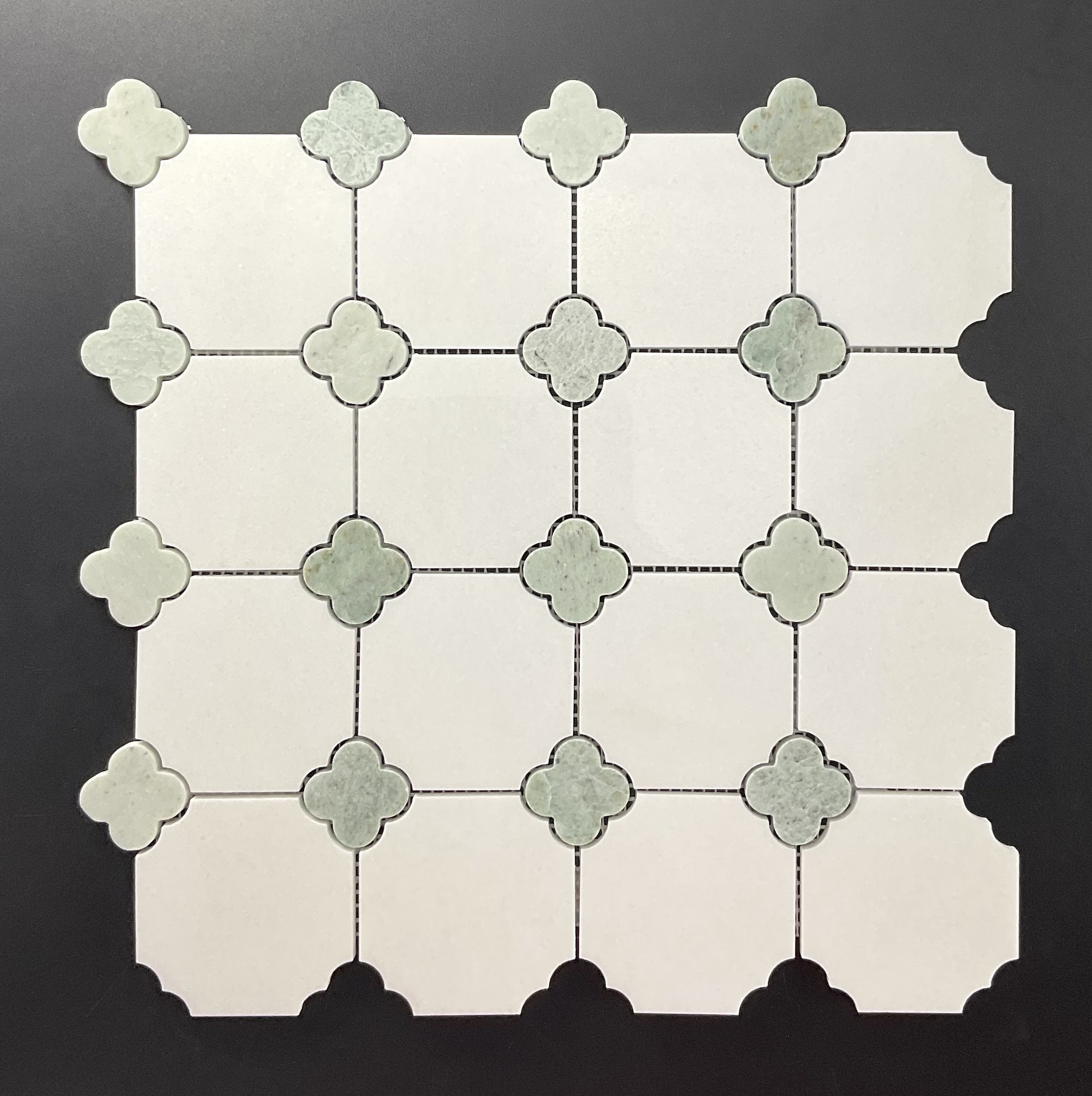 Thassos White Octagon with Ming Green Clover Marble Mosaic Wall and Floor Tile - EST000TW95