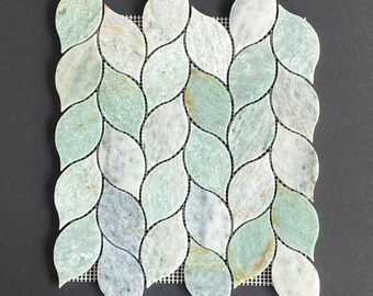 Ming Green Leaf Pattern Marble Mosaic Tile - EST000MQ4