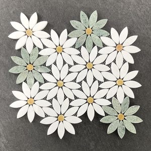 Ming Green, Thassos White, and Honey Onyx Daisy Pattern Marble Mosaic Tile - MFL33