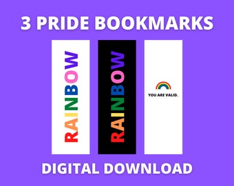 3 Pride Bookmarks, Rainbow Bookmarks, LGBT Bookmarks, Printable Bookmarks, Digital Bookmarks