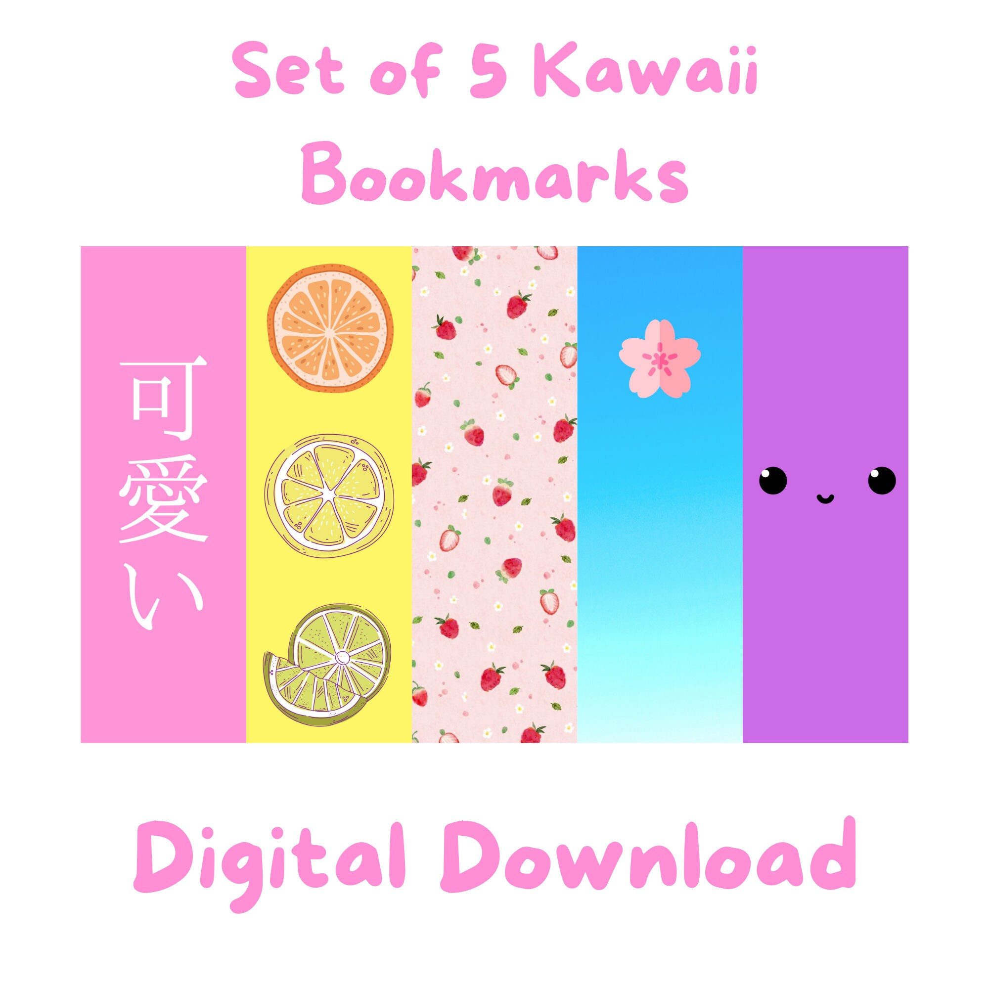 Set of 5 Kawaii Bookmarks Cute Bookmarks Printable Etsy