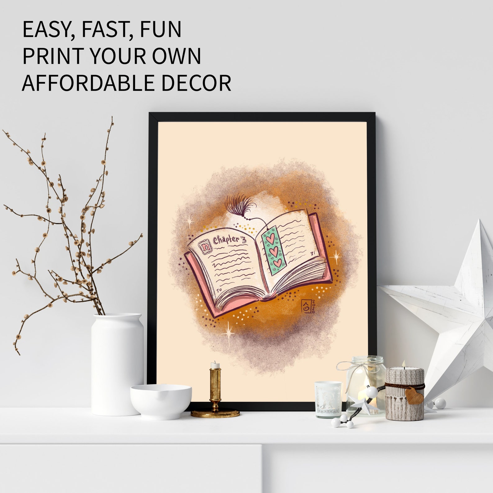 Printable Book Wall Art Drawing Digital Book Wall Decor Jpeg Etsy