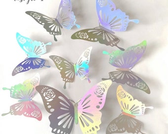 Butterfly 3D sliver stickers - 12 mixed sized craft, journal, scrapbook, wall stickers