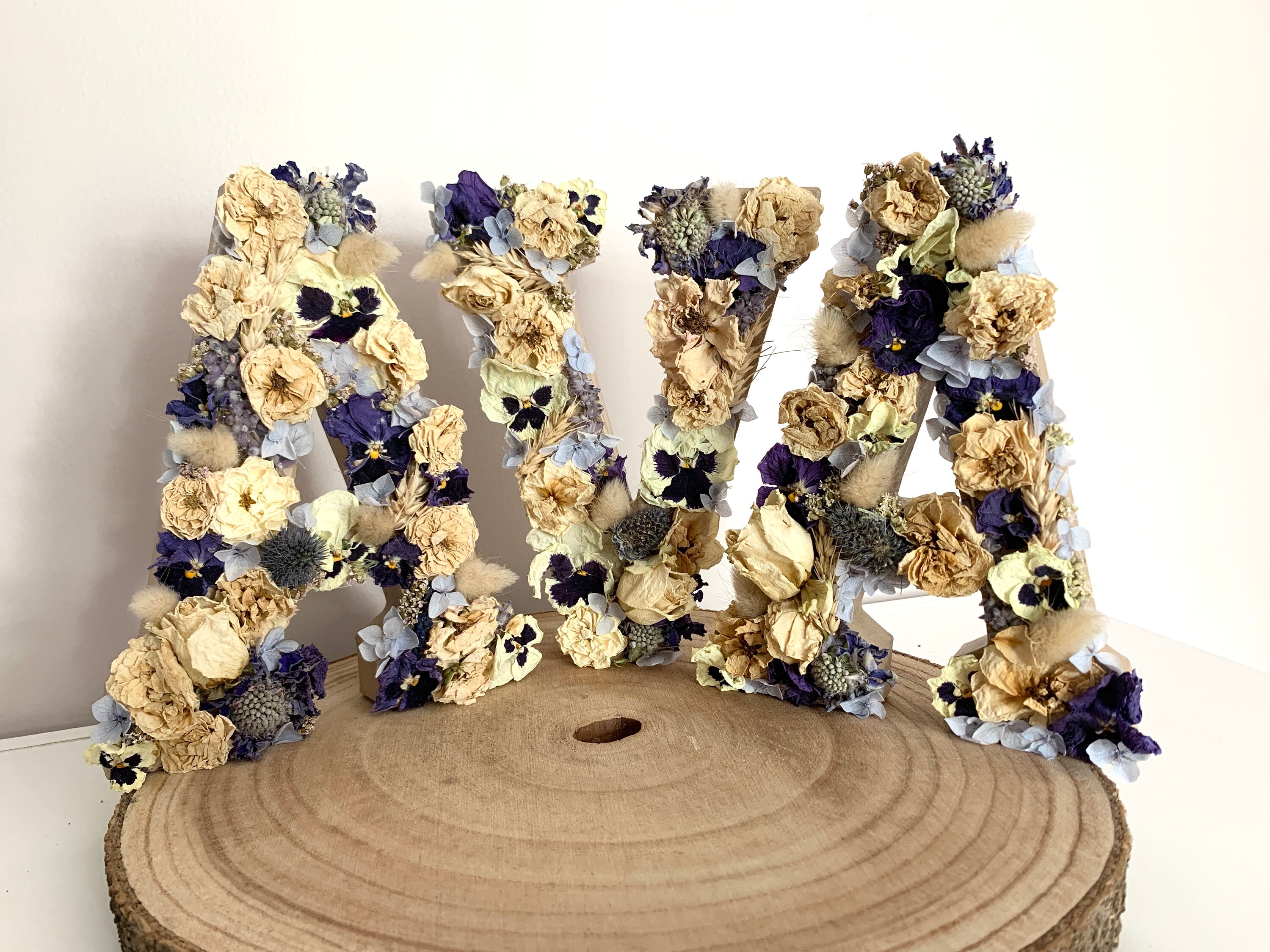 Personnalisable Lettre/ Prénom/Nom Mot en Fleurs Séchées