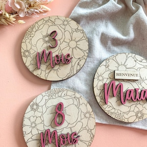 Cartes étapes et naissance personnalisables fleuries avec au versi espace pour photos et annotations pour cadeau ou à s’offrir